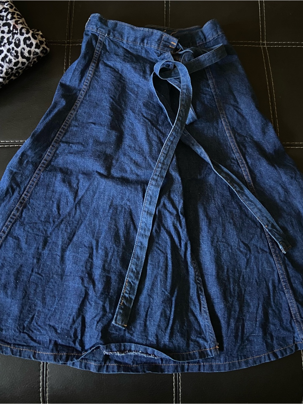 Denim Wrap Skirt with Waist Tie
